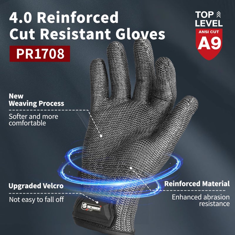 Schwer Ultimate Cut Resistant Gloves Beyond ANSI A9  Reinforced Stainless Steel Glove  Food Grade Mesh Metal Gloves for Butcher Meat Cutting  Oyster Shucking  Mandoline  PFAS Free  PR1708 (L  1 PCS) - Image 2